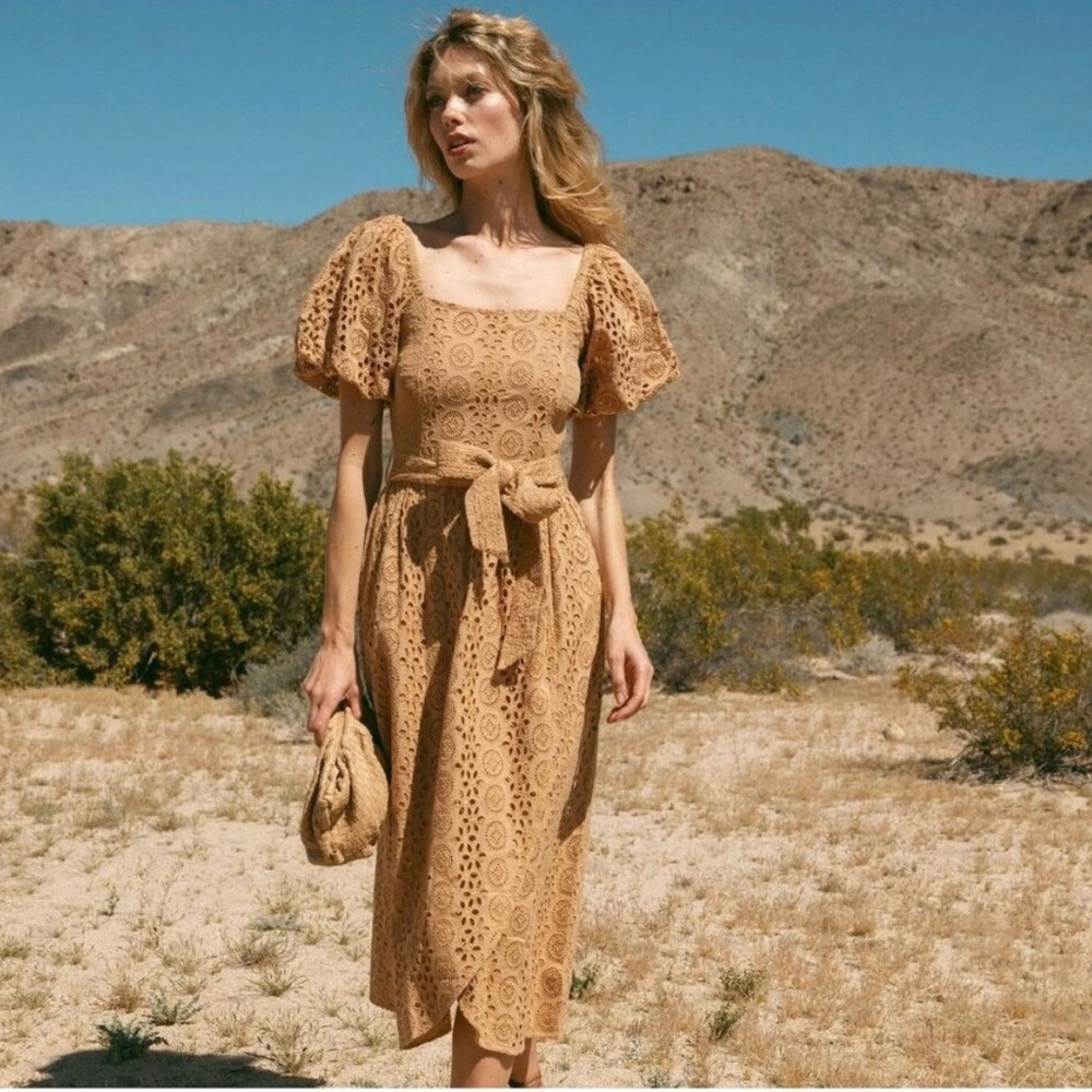 Cleobella Seraphina Tan Midi Eyelet Dress
